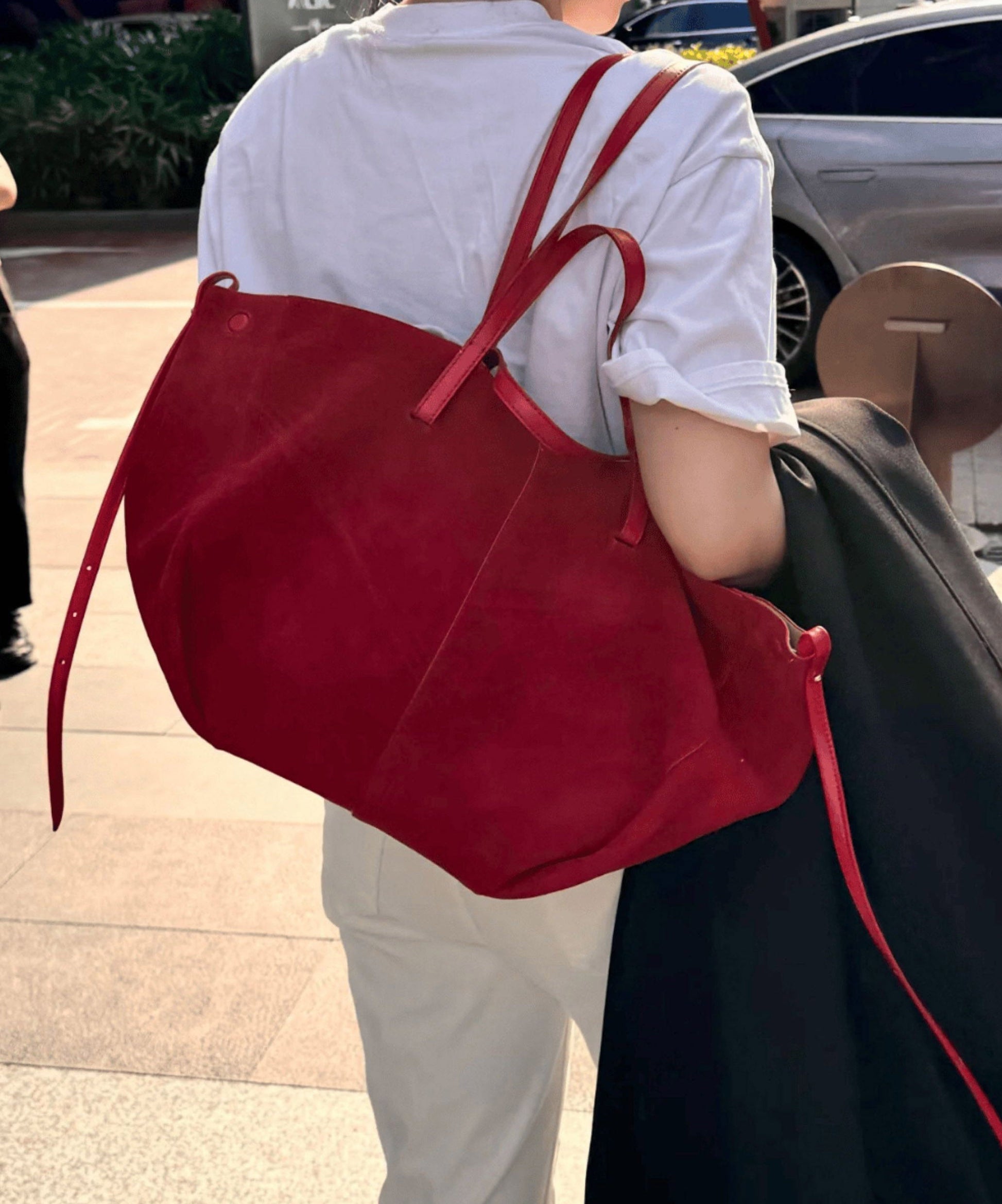 French Red Large Capacity Faux Leather Satchel Handbag QF022 Bag-BGS241017