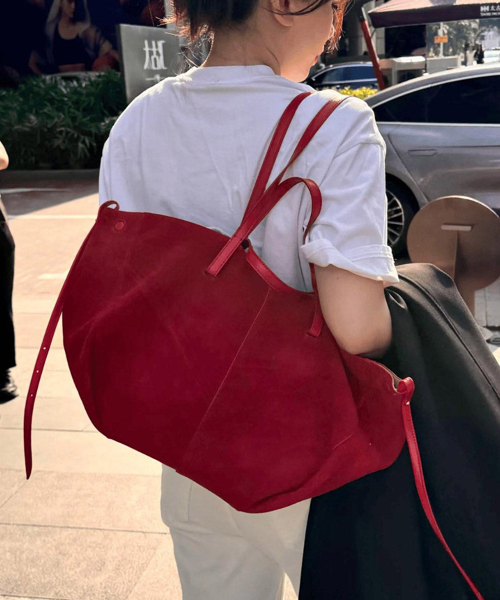 French Red Large Capacity Faux Leather Satchel Handbag QF022 Bag-BGS241017