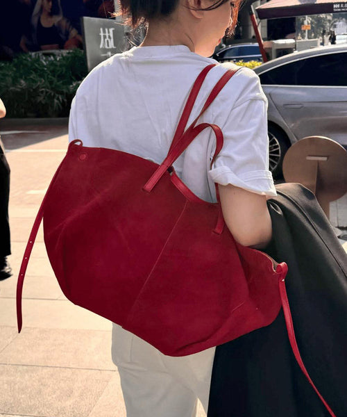 French Red Large Capacity Faux Leather Satchel Handbag QF022 Bag-BGS241017