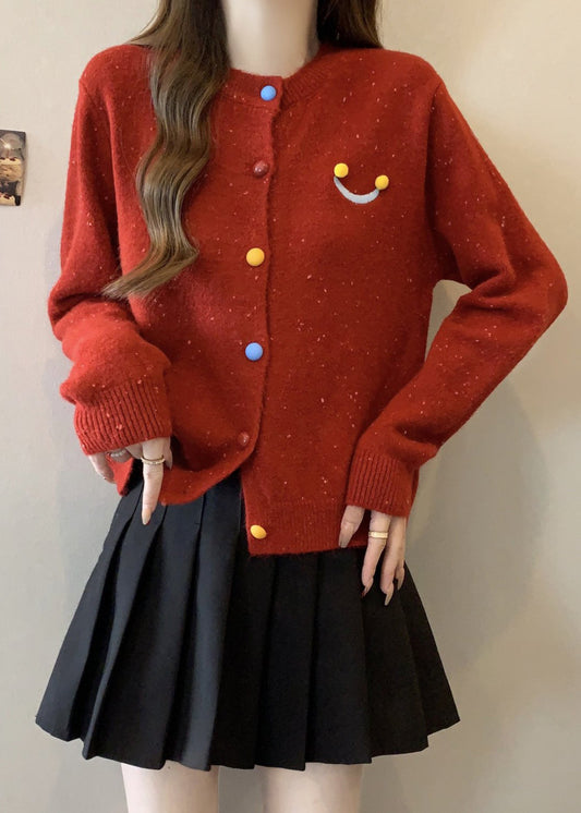 French Red O Neck Button Knit Cardigans Winter RG020 ABC
