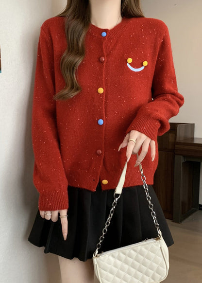 French Red O Neck Button Knit Cardigans Winter RG020 ABC