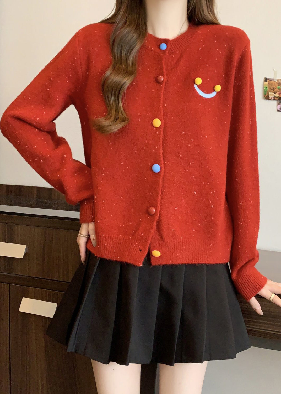 French Red O Neck Button Knit Cardigans Winter RG020 ABC