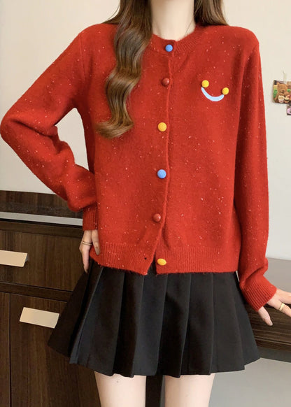 French Red O Neck Button Knit Cardigans Winter RG020 ABC