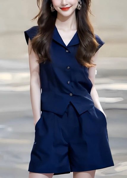 Button Red Pan Two-Piece Summer Peter Set Collar Cotton French FashionChic