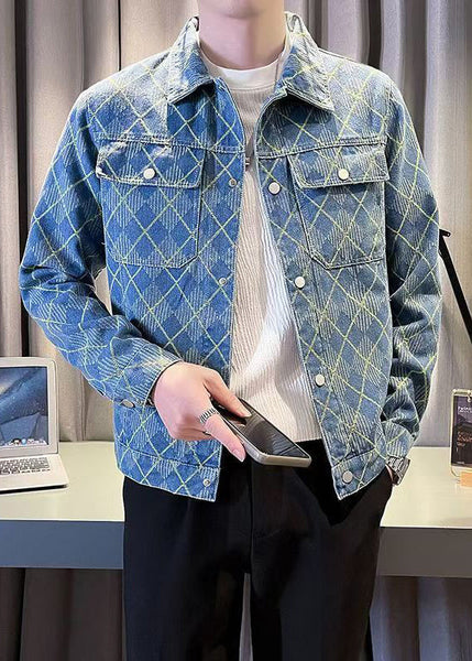 French Red Plaid Button Pockets Mens Coats Fall WA022 MENC241110