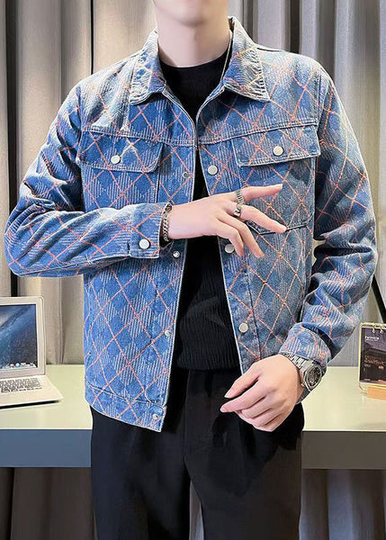 French Red Plaid Button Pockets Mens Coats Fall WA022 MENC241110