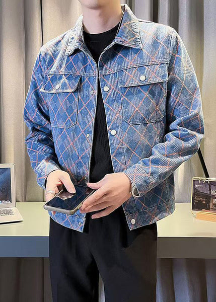 French Red Plaid Button Pockets Mens Coats Fall WA022 MENC241110