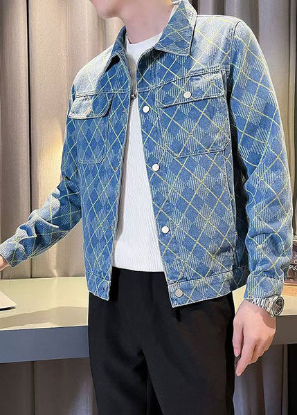 French Red Plaid Button Pockets Mens Coats Fall WA022 MENC241110