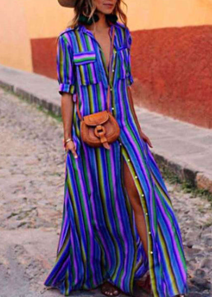 Shirts Button Summer French Red Cotton Dresses Striped FashionChic