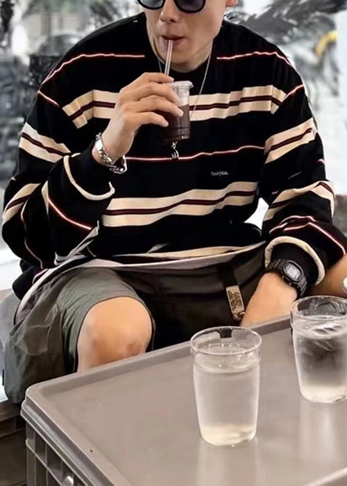 French Mens Red T Striped O-Neck Cotton Spring Shirts FashionChic