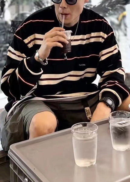 French Mens Red T Striped O-Neck Cotton Spring Shirts FashionChic