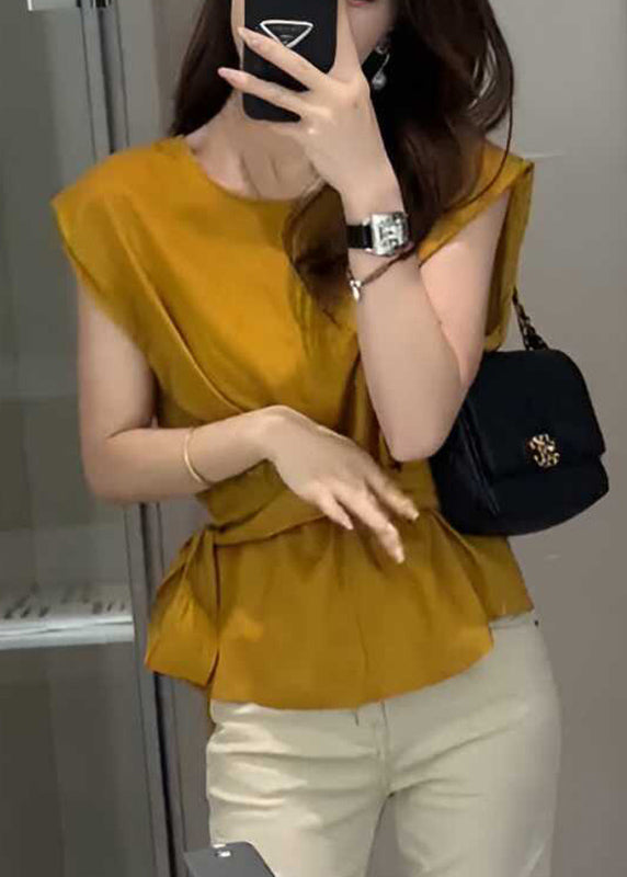 Waist Red Sleeveless Top Solid French Tie FashionChic