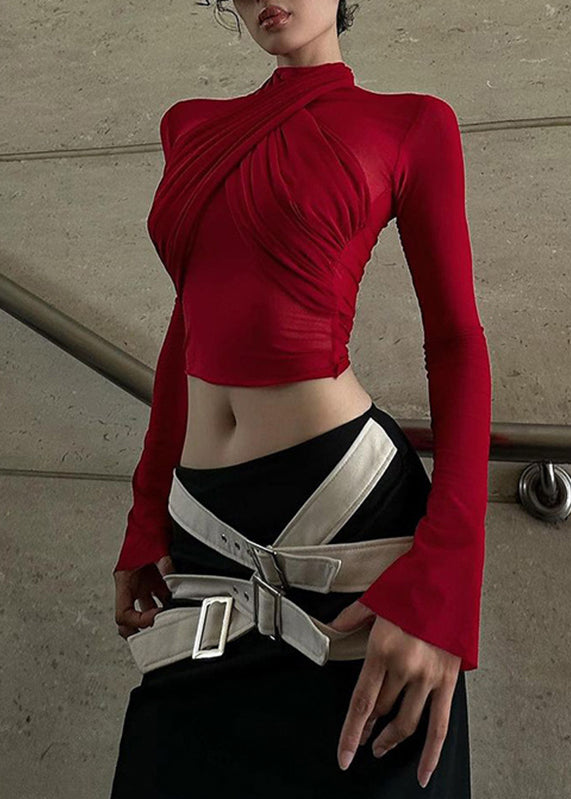 Sheer Spring Top Tulle French Turtleneck Red FashionChic