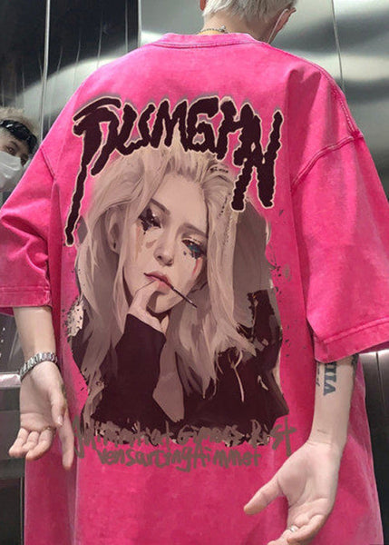 Letter Oversized Cotton T Shirts Rose Summer Belle French Mens FashionChic