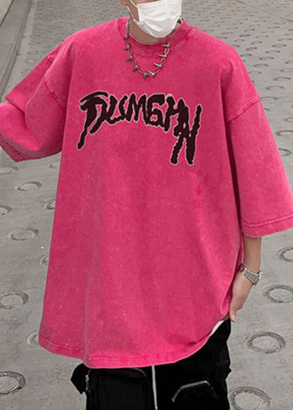 Letter Oversized Cotton T Shirts Rose Summer Belle French Mens FashionChic