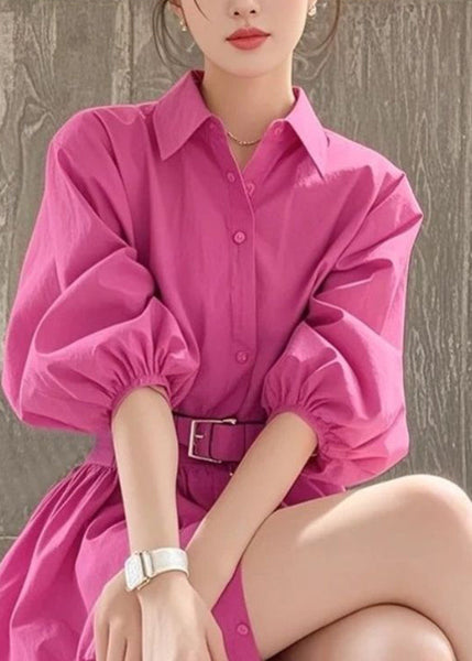 Dress Summer Sashe Button Peter Pan Rose French Collar Shirt FashionChic