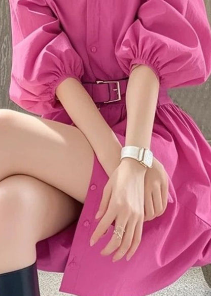 Dress Summer Sashe Button Peter Pan Rose French Collar Shirt FashionChic