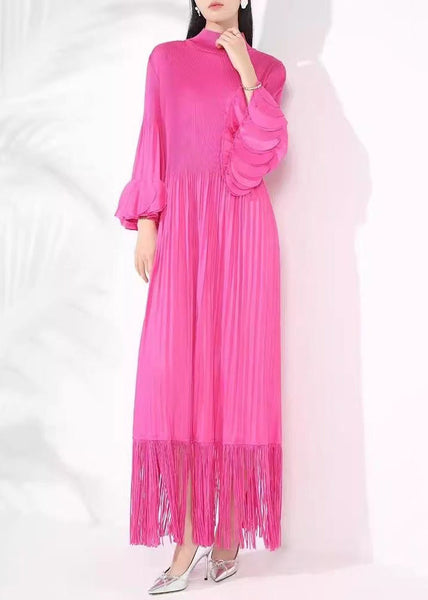 DressesFall Cotton Long Turtleneck Rose Tasseled Wrinkled French FashionChic