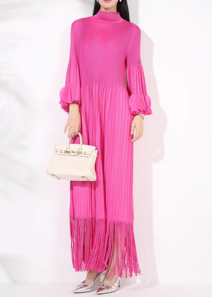DressesFall Cotton Long Turtleneck Rose Tasseled Wrinkled French FashionChic