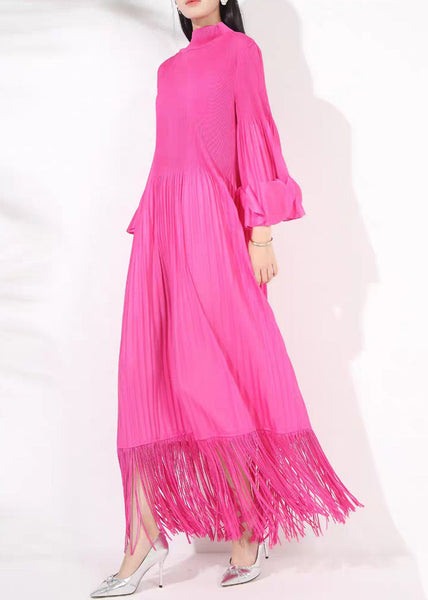 DressesFall Cotton Long Turtleneck Rose Tasseled Wrinkled French FashionChic