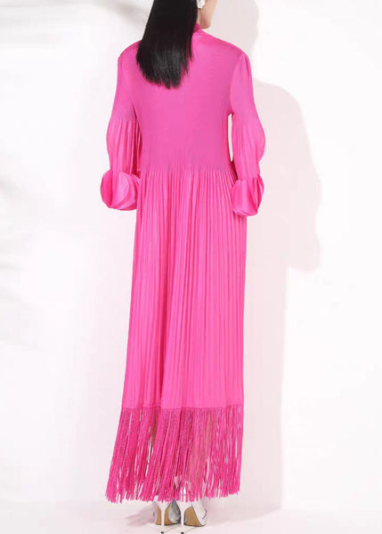 DressesFall Cotton Long Turtleneck Rose Tasseled Wrinkled French FashionChic