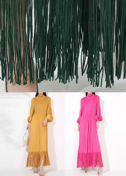 DressesFall Cotton Long Turtleneck Rose Tasseled Wrinkled French FashionChic