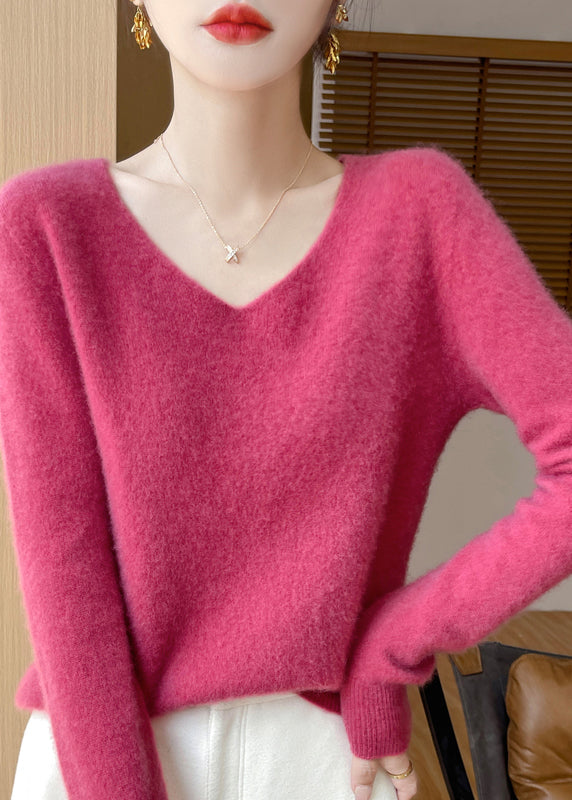 French Rose V Neck Cozy Woolen Versatile Sweater Winter WN036 ABC