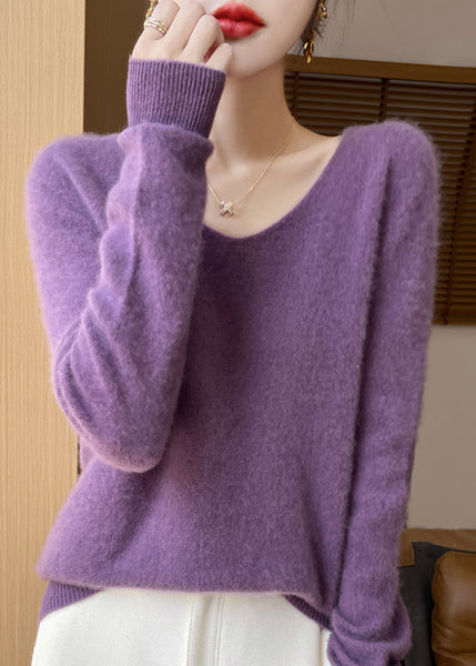 French Rose V Neck Cozy Woolen Versatile Sweater Winter WN036 ABC