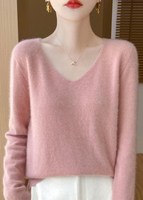 French Rose V Neck Cozy Woolen Versatile Sweater Winter WN036 ABC