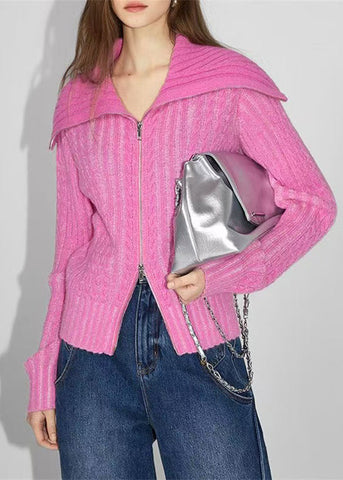 French Rose Zip Up Patchwork Woolen Loose Coat Spring TQ023 ABC