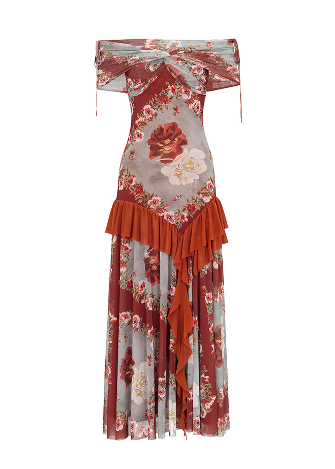 Patchwork Long French Summer Cotton Ruffled Dress Print FashionChic