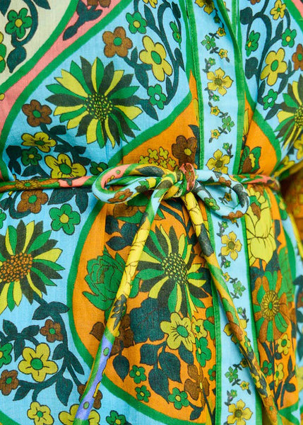 French Sky Blue Print Tie Waist Linen Shirts Dress Long Sleeve FF085 SH-LF-FDL240603