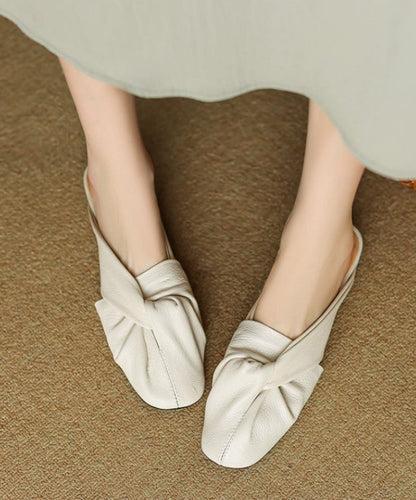 French Soft Splicing Beige Sheepskin Slide Sandals WT003 shoe-LT241030