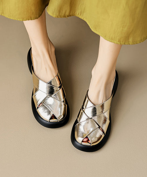 Sandals Platform Slide White Leather Cowhide French Splicing FashionChic