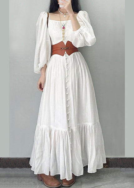 French Square Neck Bubble Sleeve White Vacation Dress ZL002 SH-LF-FDL240621