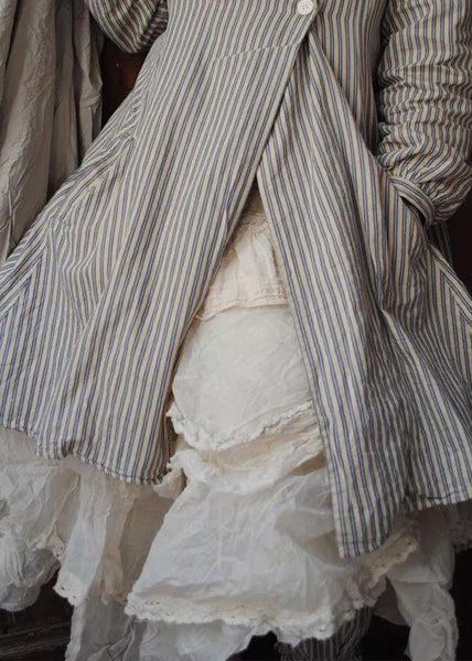 French Striped Button Pockets Cotton Coats Long Sleeve FF068 MZF-CTS240607