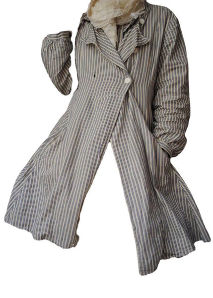 French Striped Button Pockets Cotton Coats Long Sleeve FF068 MZF-CTS240607