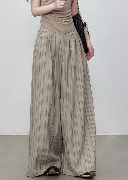 Pockets Cotton Wide Striped Pants French Button Leg Waist High FashionChic
