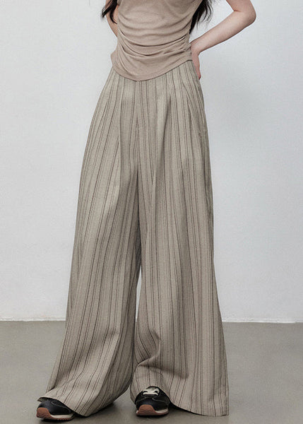 Pockets Cotton Wide Striped Pants French Button Leg Waist High FashionChic
