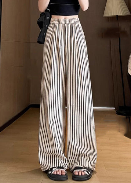 French Striped Pockets Elastic Waist Cotton Pants Summer AC1024 Genistyle Shop