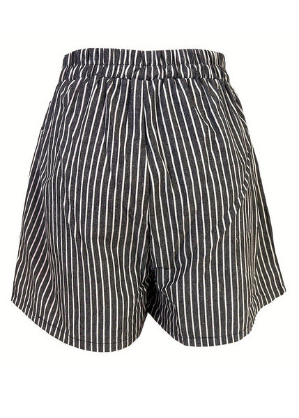 French Striped Pockets Elastic Waist Cotton Shorts Summer FF043 MZF-SPTS240607