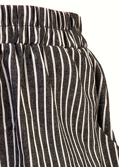 French Striped Pockets Elastic Waist Cotton Shorts Summer FF043 MZF-SPTS240607
