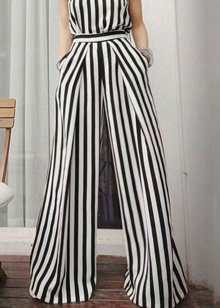 French Striped Pockets High Waist Cotton Wide Leg Pants Summer ZL029 SH-LF-LPTS240621