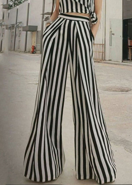 French Striped Pockets High Waist Cotton Wide Leg Pants Summer ZL029 SH-LF-LPTS240621