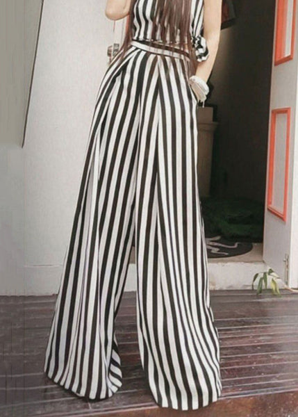 French Striped Pockets High Waist Cotton Wide Leg Pants Summer ZL029 SH-LF-LPTS240621