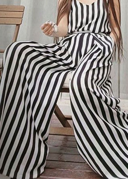 French Striped Pockets High Waist Cotton Wide Leg Pants Summer ZL029 SH-LF-LPTS240621