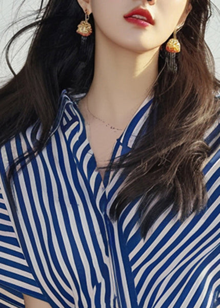 French Striped V Neck Patchwork Cotton Shirt Summer QT038 OL-STP241001