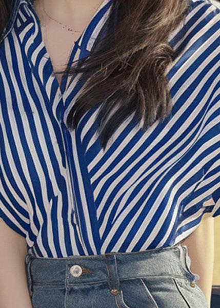 French Striped V Neck Patchwork Cotton Shirt Summer QT038 OL-STP241001