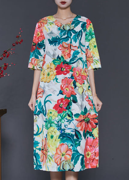French V Neck Floral Print Silk Dress Half Sleeve SD1035 Ada Fashion