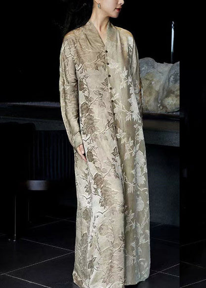 French V Shirts Fall Dresses Neck Button Silk Print FashionChic